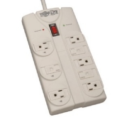 Protect It| 8-Outlet Surge Protector, 8 ft. Cord with Right-Angle Plug, 1440 Joules, Diagnostic LEDs, Light Gray Housing