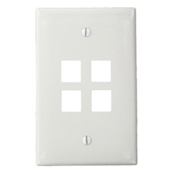 QuickPort Midsize Wallplate, Single Gang, 4-Port, White