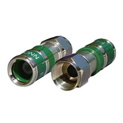 Compression F-Connector, Brass With Nickel Finish, Greater Than 40 lbs Pull Force, 360-Degree Electrical Continuity