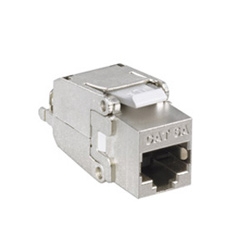 Shielded Cat 6A snap-in jack, T568 A/B 110 Style Termination.