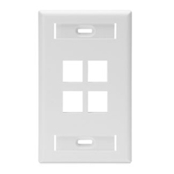 QuickPort Wallplate with ID Window, Single Gang, 4-Port, White