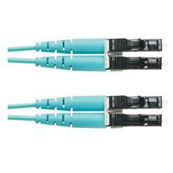 2-fiber OM4 LC duplex to LC duplex patch cord, LSZH 1.6mm jacketed cable, Std. IL, 15M