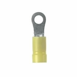 Ring Terminal, Vinyl Insulated, 12 - 10 AWG, 1/4&quot; Stud Size, Funnel Entry, Pack of 50